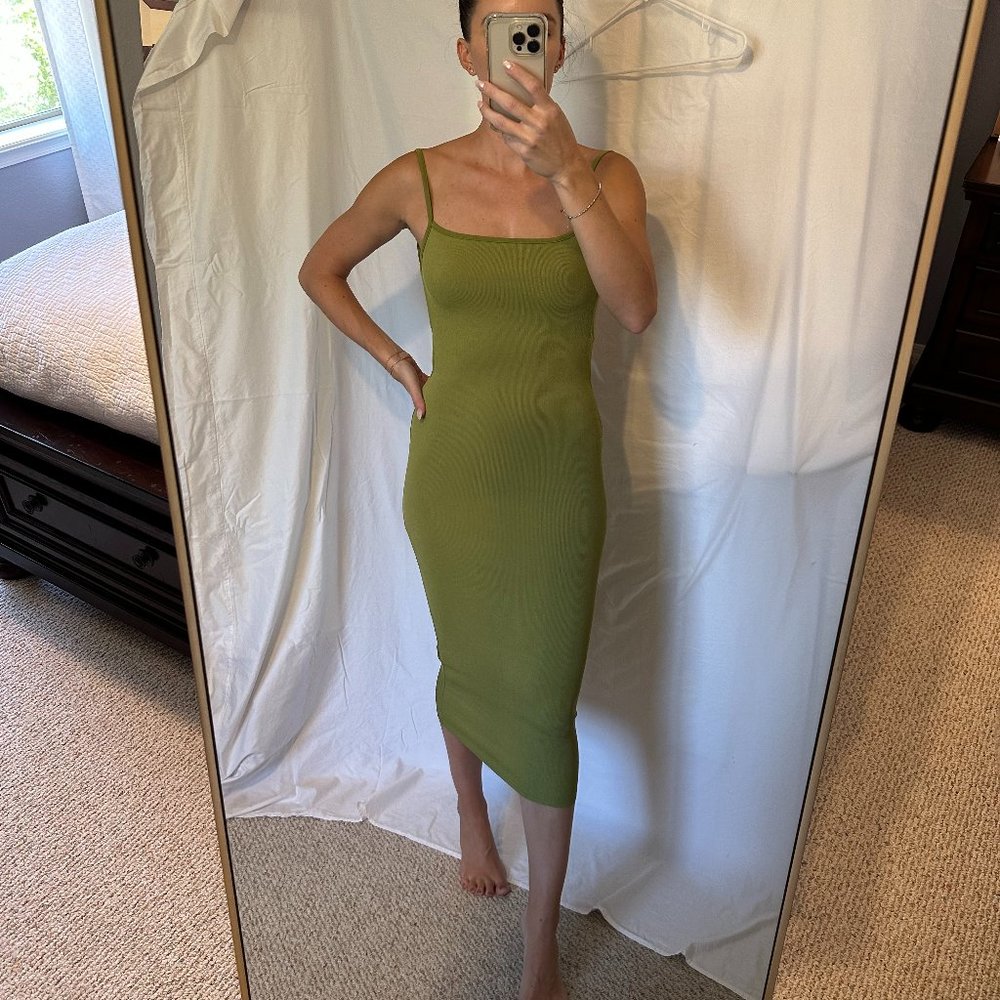 Green Midi Tank Dress with Tie Back